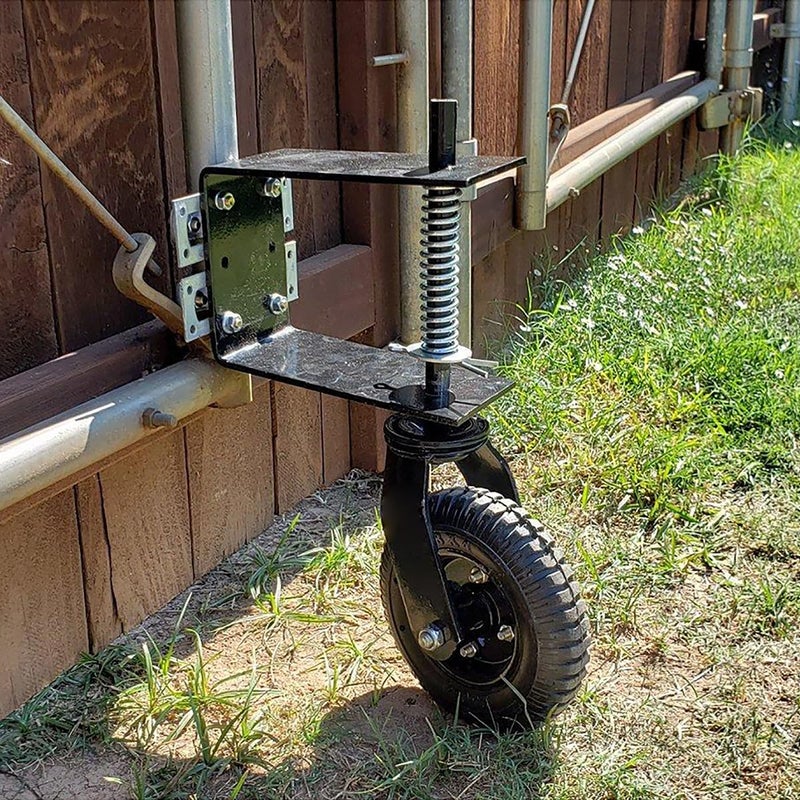 Stark USA Universal 8" Flat-Free Tire Gate Wheel Suspension Spring-Loaded Wood Chainlink Gate Caster Wheel Weight Capacity 200lb (Black) - Image 2